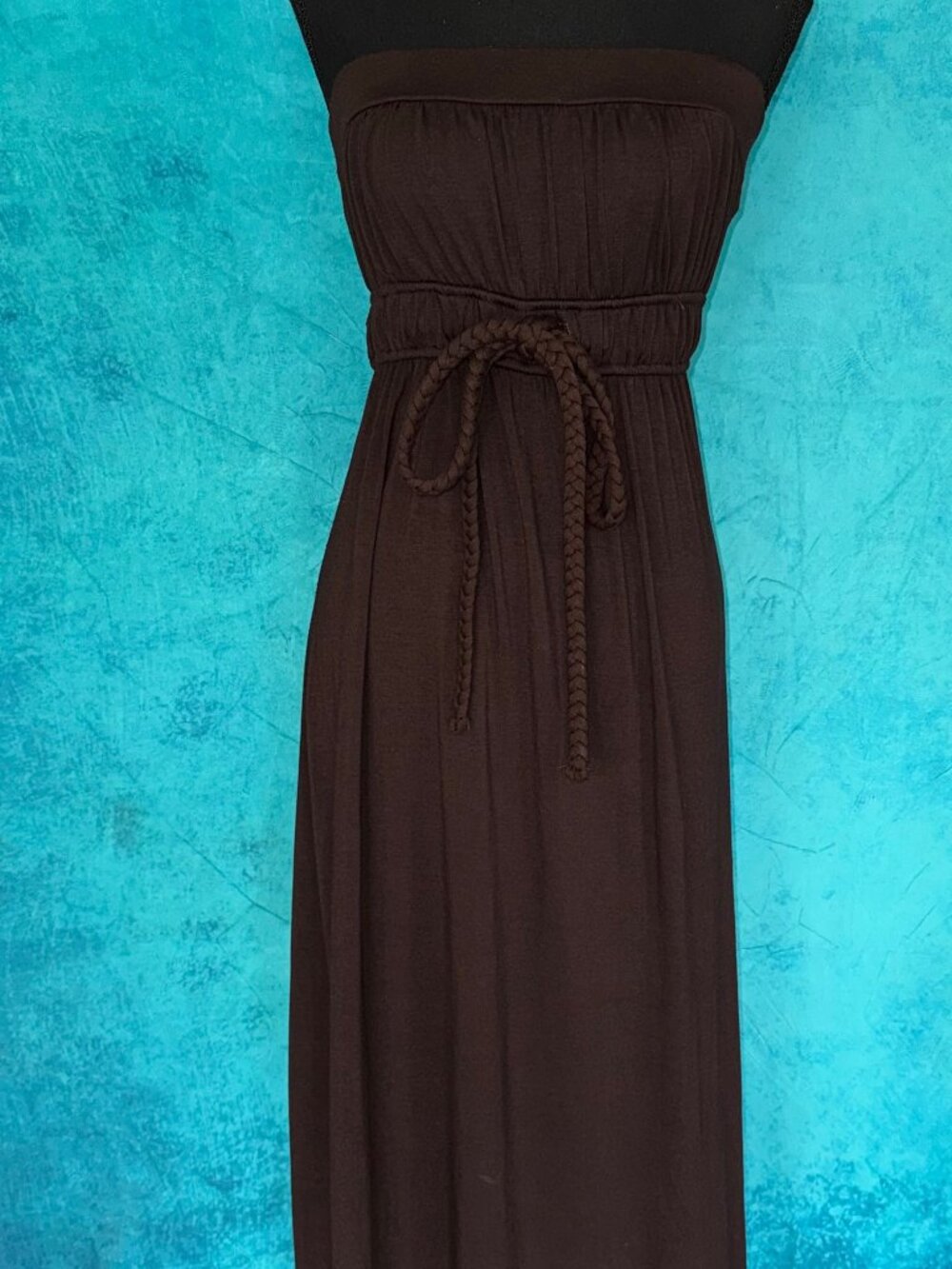 Sele Brown Tube top maxi dress with braided tie y2k